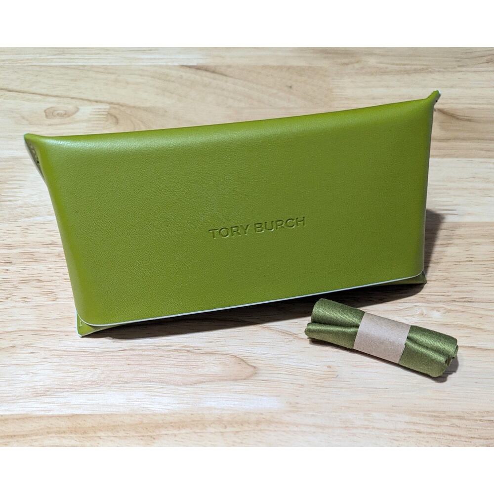 Tory Burch Sunglasses / Eyeglass Case Green Faux Leather + Cleaning Cloth New